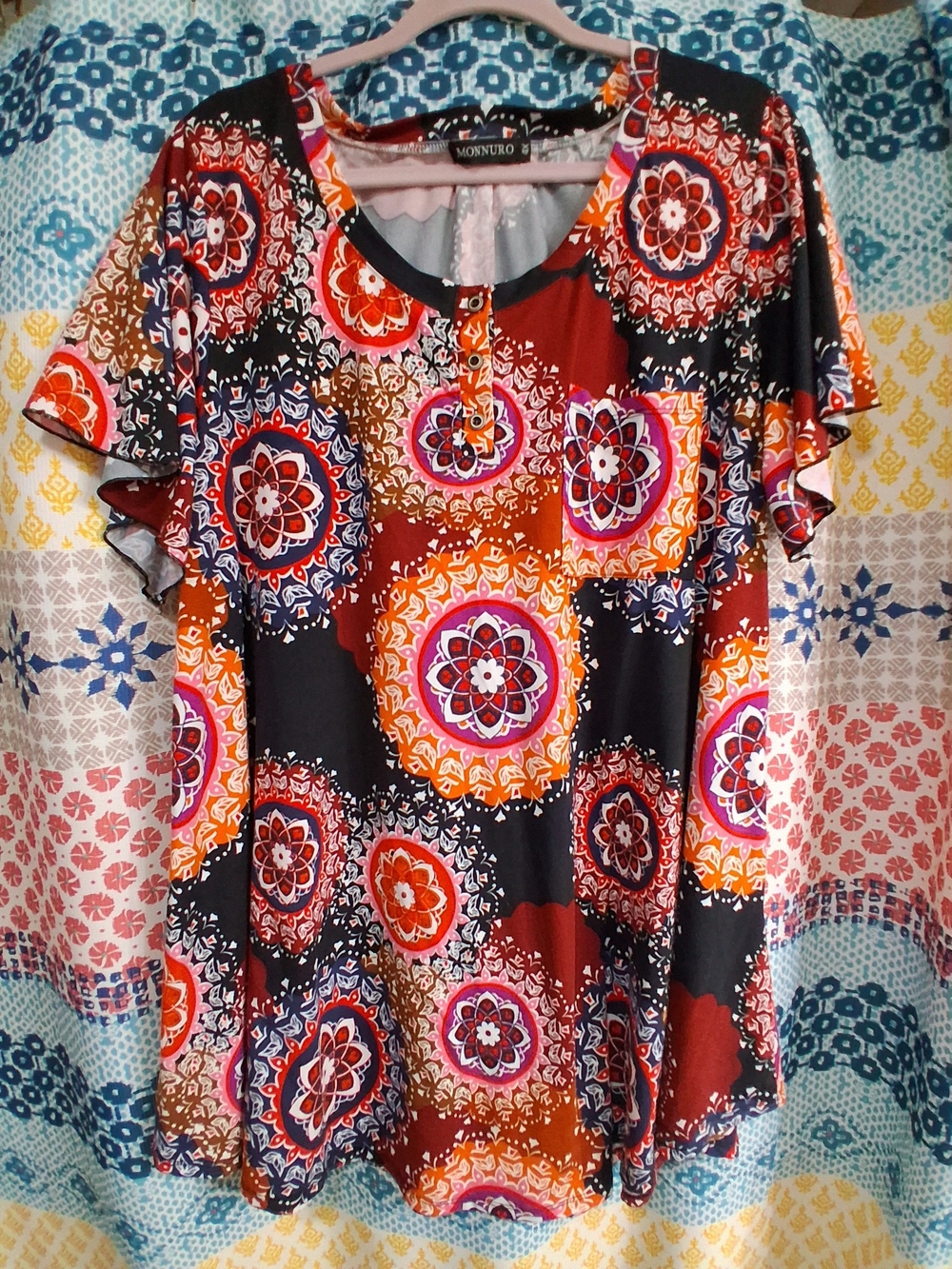 Women's 4X  Multicolor Printed Short Sleeve Top